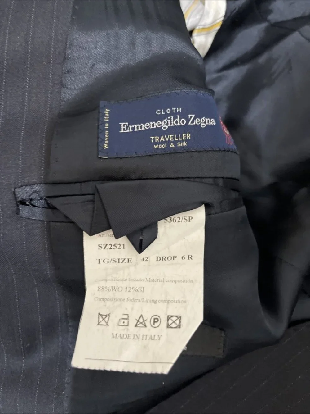 Ermenegildo Zegna Traveller Wool Silk Sport Coat Blazer Black Striped Mens 42R